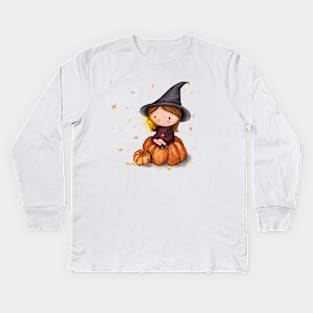 Pumpkin witch Kids Long Sleeve T-Shirt